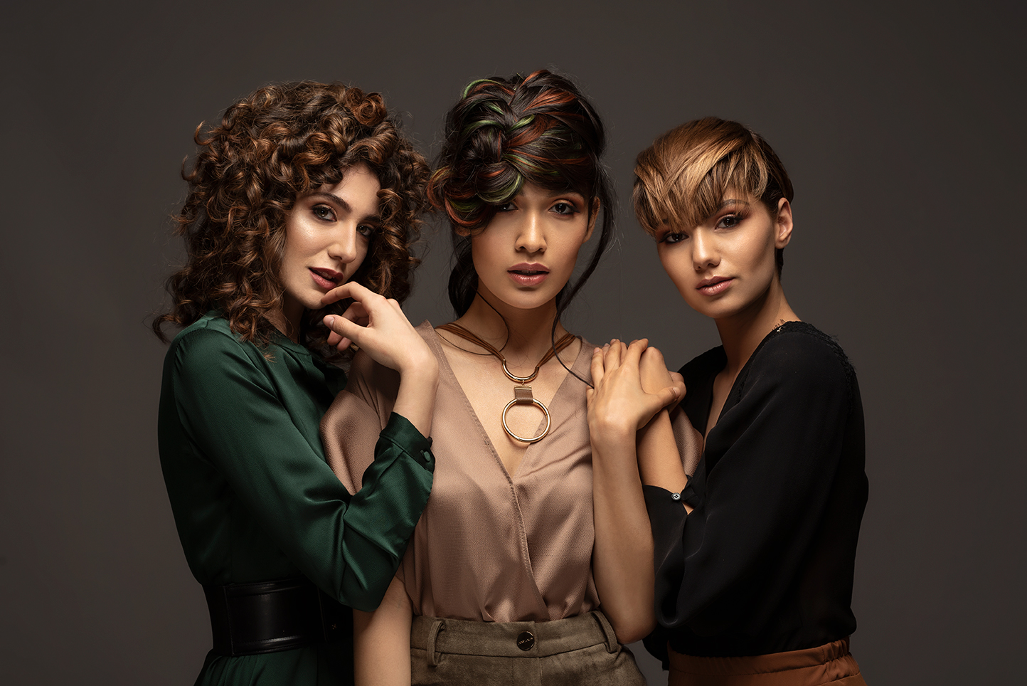 Campaign for a hair brand, showing styling in earthy tones.